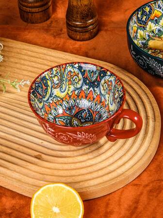 1 st elegant mönstrad keramikskål, delikat snidad design, lämplig för hemmet, restaurangen och matsalen