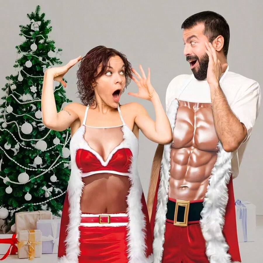 1pc Fashion Aprons Creative Cooking Aprons With Adjustable Led Holiday Aprons Party Men Women, Christmas, Christmas Party Aprons, Sexy Aprons, Christmas Decoration Aprons 3D Printed Apron Waistcoat Cartoon Christmas Clothes, Party Cooking Aprons, Funny Aprons