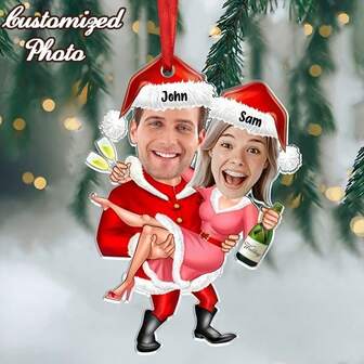 Customized Personalized Couple Funny Spirit Photo Acrylic Decorative Hanging Ornaments Customized Funny Faces For Husband And Wife Valentine's Day, Christmas, Anniversary, Wedding Photo Gifts Christmas Gifts, Christmas Decorations