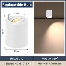 可调角度 LED 聚光灯、嵌入式吸顶灯、家居装饰吸顶灯、简约铝金属 LED 聚光灯、黑色/白色、110V/220V,适用于家庭、客厅、走廊、卧室、厨房、阁楼、入口、咖啡厅、书房、餐厅、陈列室、衣橱、商店 - 明裝射燈GU10燈頭 - 查看 14