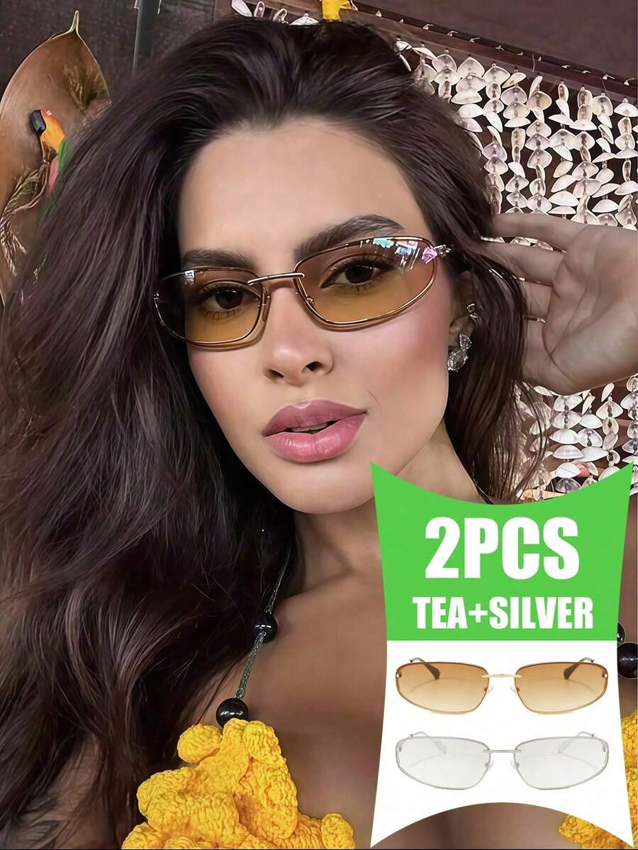 2 件装 2025 新款椭圆形无框 Y2K 时尚眼镜，复古高端欧美风格女士眼镜