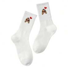 1 Pair Custom Face Socks With Photo - Personalized Mid-Calf Socks For Couples, Fun & Creative Design, Breathable Polyester/Spandex Blend, Perfect For Valentine'S Day, Birthdays, And Gifts, Cute Socks