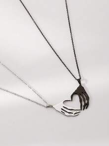 COINBUFF 2pcs Stainless Steel Skull & Palm Splice Bicolor Pendant Necklace Set, Couples Jewelry Gift