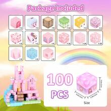 64/100/128/160片磁性积木 - 童话粉色城堡，梦幻城堡磁性积木套装，STEM教育学习玩具，创意磁性积木玩具，STEM感官立方体。DIY搭建游戏感官礼物，节日和生日礼物，适合男孩女孩（部分颜色随机） - 彩色 - 查看 14