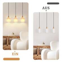 homefire Hanging Lamp 3-Flame Pendant Light Wood - Dining Table Lamp Vintage Pendant Lamp White Dining Table Hanging Light E14 Retro Fabric Shade Dining Room Lamp For Kitchen Bedroom Living Room Restaurant Without Light Source - 3 Flammig Lang - 查看 6