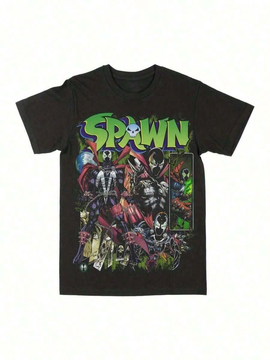 Men's Spawn Graphic T-Shirt - Black Cotton Casual Round Neck Short Sleeve Tee With Bold Colorful Comic Print, Lightweight & Breathable For Casual Attire, Casual Wear Tee |   Spawn Character Shirt |   Digital Print Design - 黑色 - 查看 1