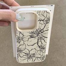 1 件 TPU 材质简约艺术水墨花卉全屏图案手机壳适用于 17 Pro Max/17/16 Pro Max/15/13/12/11、S20 FE/A15/S24/A55、Redmi Note 11/12/13 Pro，防震软保护套 - 白色 - 查看 3