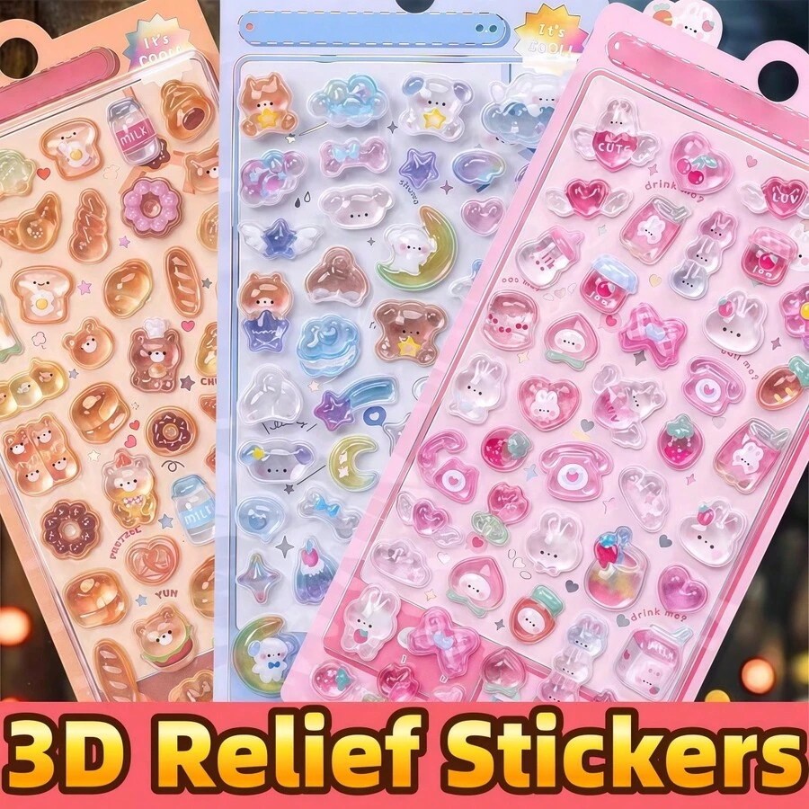 12 Cute Cartoon Animal 3D Stickers - Light Color Design, Suitable For Mobile Phone Cases, Notebook Decoration And Handicrafts, Scissors Stickers, Diary Expansion, 3D Relief Stickers, Graffiti Stickers