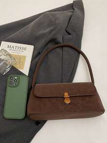 Women's Retro Soft PU Leather High-End One Shoulder Underarm Bag With Shell-Shaped Metal Decor, Fashionable Handbag, Small Square Saddle Bag Design, Suitable For Women's Daily Use, Parties, Gatherings, Travel