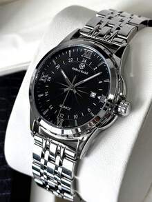 GUANQIN Oryginalny męski zegarek vintage ze stali nierdzewnej, akcesoria letnie, plażowe, luksusowy zegarek, wodoodporny, prosty zegarek z kalendarzem, męski zegarek ze stali nierdzewnej, łańcuszek, nie blaknąca srebrna biżuteria, zupełnie nowy, modny, uroczy męski zegarek kwarcowy, świecące wskazówki, cyfry rzymskie i znaczniki, czarny, zegarek biznesowy premium, odpowiedni na Halloween, Boże Narodzenie, Dzień Ojca, studentów, festiwale, randki, biznes, na co dzień, prezenty