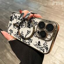 funda de teléfono Patrones de flores hermosas La funda de teléfono magnética electrochapada con lente todo incluido soporta carga inalámbrica magnética y adecuada para las series iPhone16promax, 16 15pro, 14 14 Plus/14 Promax, 13 13 Pro, 12Pro, 11/11 Pro y Pro.un gran regalo para amigos, cumpleaños y festivales. - Dorado - Ver 8