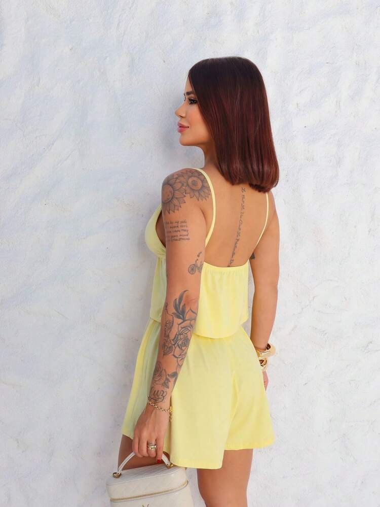 Women's Set, Shorts Set, Summer Set, Candy Color Set, Set With Blouse - Yellow - View 3