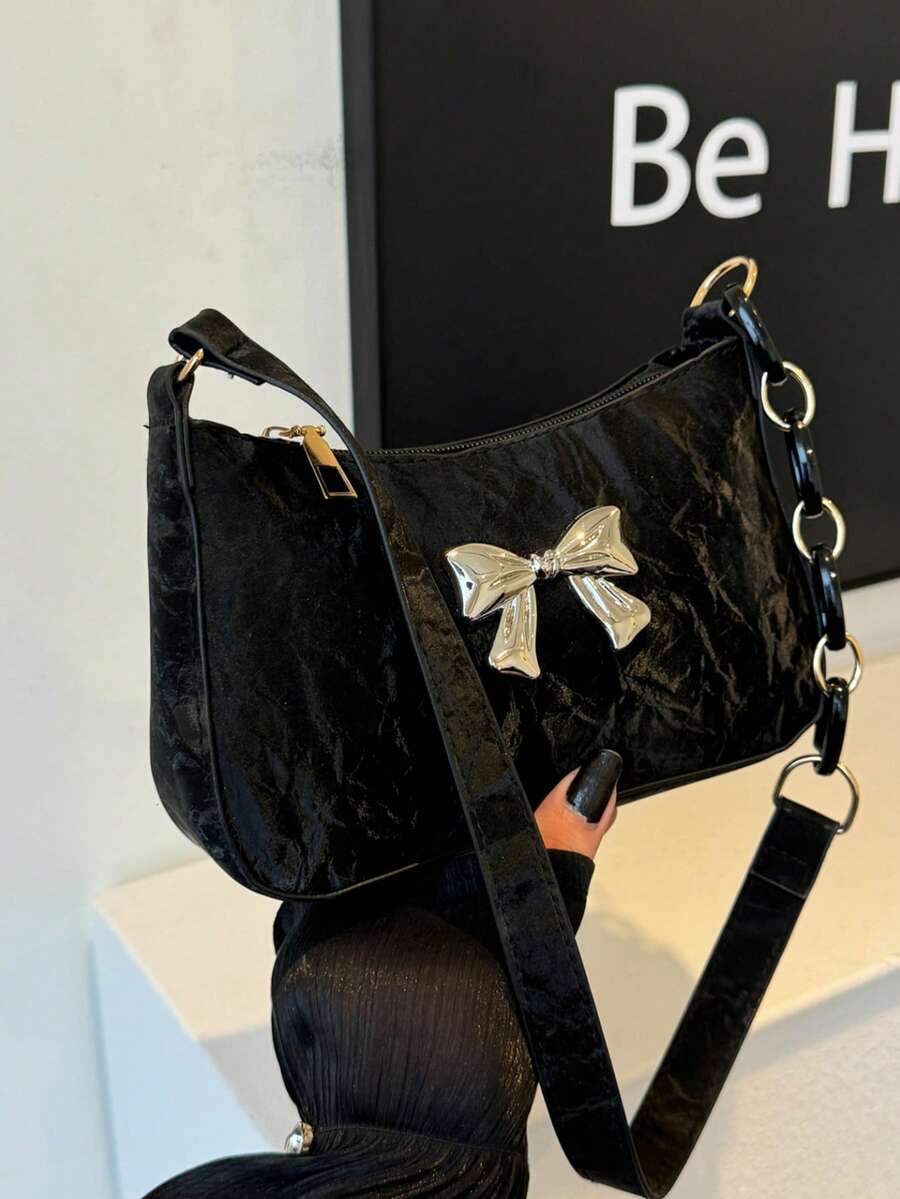 全新时尚休闲女式 PU 纯色黑色/咖啡色/卡其色蝴蝶结金属配件腋下零钱包化妆包