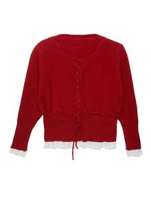 针织毛衣，正面饰有荷叶边，长袖衬衫，甜美设计，适合新年