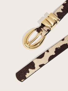 1条复古西部风格仿毛皮黑白奶牛纹女士腰带，金色扣环和不规则圆环，牛仔风，时尚百搭，适合搭配外套、毛衣，适合派对、休闲、日常通勤、街头、校园、冬季等场合。 - 金扣 - 查看 5