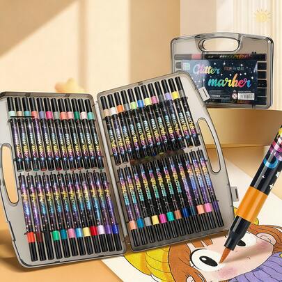 12/24/36/48/60/80色闪光笔，闪亮软头绘图马克笔，细头单头多色DIY绘画笔，绘画艺术，彩色闪光笔，高品质多色绘画套装，精美礼物，圣诞礼物