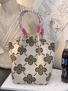 1 件心形条纹花卉手提包，大容量手提包，优雅旅行多功能手提包，配有可拆卸肩带 - 彩色 - 查看 19