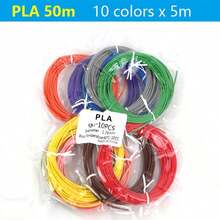 50m/Rollo Filamento para Bolígrafo 3D, PLA, 1.75mm de diámetro, 10 colores aleatorios, 5m cada uno - pla50 metros - Ver 10