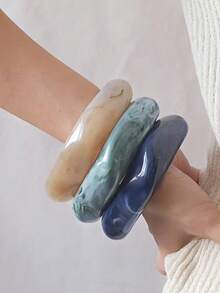 3 piezas Brazalete acrílico semi-transparente asimétrico exagerado y versátil para mujeres - Multicolor - Ver 3