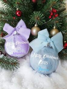 1 pezzo Ornamento natalizio personalizzato con piume e nastro, decorazione personalizzata per albero di Natale, decorazione per feste di Natale, palla di Natale personalizzata