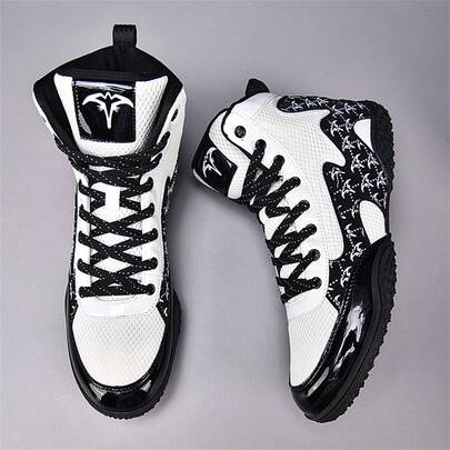 Men's Wrestling Shoes, Mid-Top Combat Boxing Shoes, Training Shoes, Kickboxing Boots, Fitness Martial Arts Shoes, High-Quality Men's Professional Sports Shoes, Comfortable Anti-Slip Durable Breathable Ankle Support Shoes With Textured Soles