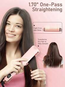 1.6 英寸钛金属平板直发器和卷发器二合一，适合所有发质的最佳卷发器，双电压旅行平板直发器，直发器，表面光滑，加热速度快，拉直头发所需的时间和步骤更少，适合所有长度的头发，更大的夹板可一次抓住更多头发