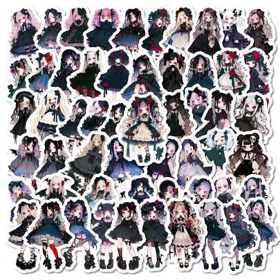 2026新款哥特系列卡通涂鸦贴纸，适用于滑板、行李箱、个性化装饰、生日礼物、圣诞礼物、节日礼物、完美礼物、周边礼品