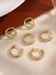 rakol 6件套闪亮优雅铜镀立方氧化锆耳环套装，适合日常佩戴和派对场合 - 款式9 - 查看 14