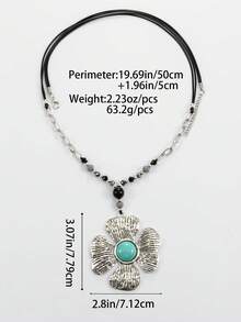 1 PC Retro Fashion Bohemian-Style Alloy Beaded Necklace With Floral Pattern, A Daily Wear Accessory For Ladies, An Exquisite Gift For Christmas, Couples And New Year.