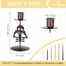 Candle Holder For Halloween Decor: Set Of 2 Black Gothic Skull Taper Candlestick Table Centerpiece Decorations Spooky Party Dinning Room Home Indoor - Black - View 5