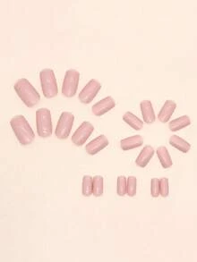 24pcs Nude Pink Press-On Manicure Nail Stickers, Short Square Handmade False Nails, Spring/Summer Dry Rose Acrylic Fake Nails - 24pcs Soft Rubber Nail Kit, Valentine's Day Gift