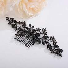 QY- Bridal Black Crystal Hair Comb Flower Wedding Hair Side Comb Vintage Black Flower Crystal Rhinestone Hair Pieces For Bride Floral Headpieces Hair Accessories For Women Flower Girl Festival -6108 - 如圖 - 查看 2