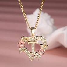 Heart Letter Rose Flower Necklace, Women's Fashion Pendant Valentine's Day Gift - T - 查看 13