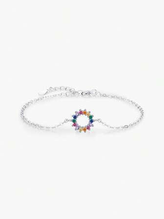  MODIAN 925 Sterling Silver Dopamine Color Zirconia Sun Simple Link Chain Bracelets For Women Fine Jewelry