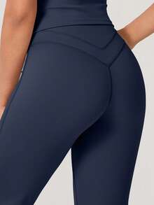 NcmRyu 1件装女士高腰V型提拉塑形喇叭运动紧身裤 - 藏蓝色 - 查看 5