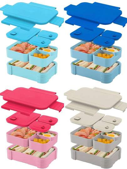 1 件大容量隔层密封午餐盒，可重复使用的便携式微波炉午餐盒，食品储存容器，沙拉容器，水果容器，非常适合办公室、户外旅行和返校、返校季节、派对、圣诞礼物、生日礼物（蓝色）（粉色）（绿色）（紫色）