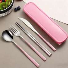 1 Set Portable Plastic Striped Cutlery Set, Camping Tableware, Reusable Spoon & Fork Set With Storage Box, Suitable For Picnics & Daily Use,Kitchen,Christmas Gift Back To School,School Supplies - Nhiều màu - Xem 14