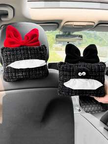 1pc Car Tissue Box Jacquard Multifunctional Hanging Drawer Box Car Armrest Box Bow Tissue Box - one-size - View 10