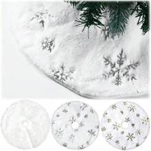 3 Pack 15 Inches Tree Skirt White With Silver Snowflake Tree Faux Fur Plush Sequin Fluffy Xmas Skirt Holiday Party Indoor Outdoor Home Decoration