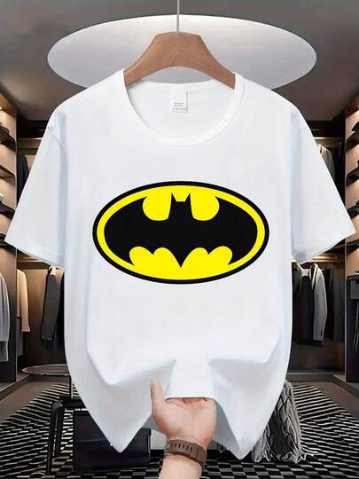 Warner Bros Camiseta de manga corta con cuello redondo y estampado gráfico de "Batman" de Warner Bros. para hombres, camiseta casual de moda para hombres, ligeramente elástica, no transparente, material de fácil cuidado, adecuada para uso diario, camiseta de manga corta para hombres, adecuada para todas las estaciones