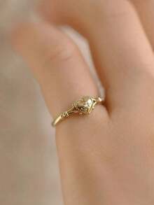 Gold Colour Heart Shaped CZ Ring (1Pc), Elegant Female Jewelry Accessory For Wedding Party & Fancy Gift AUWC - 戒指 - 查看 7