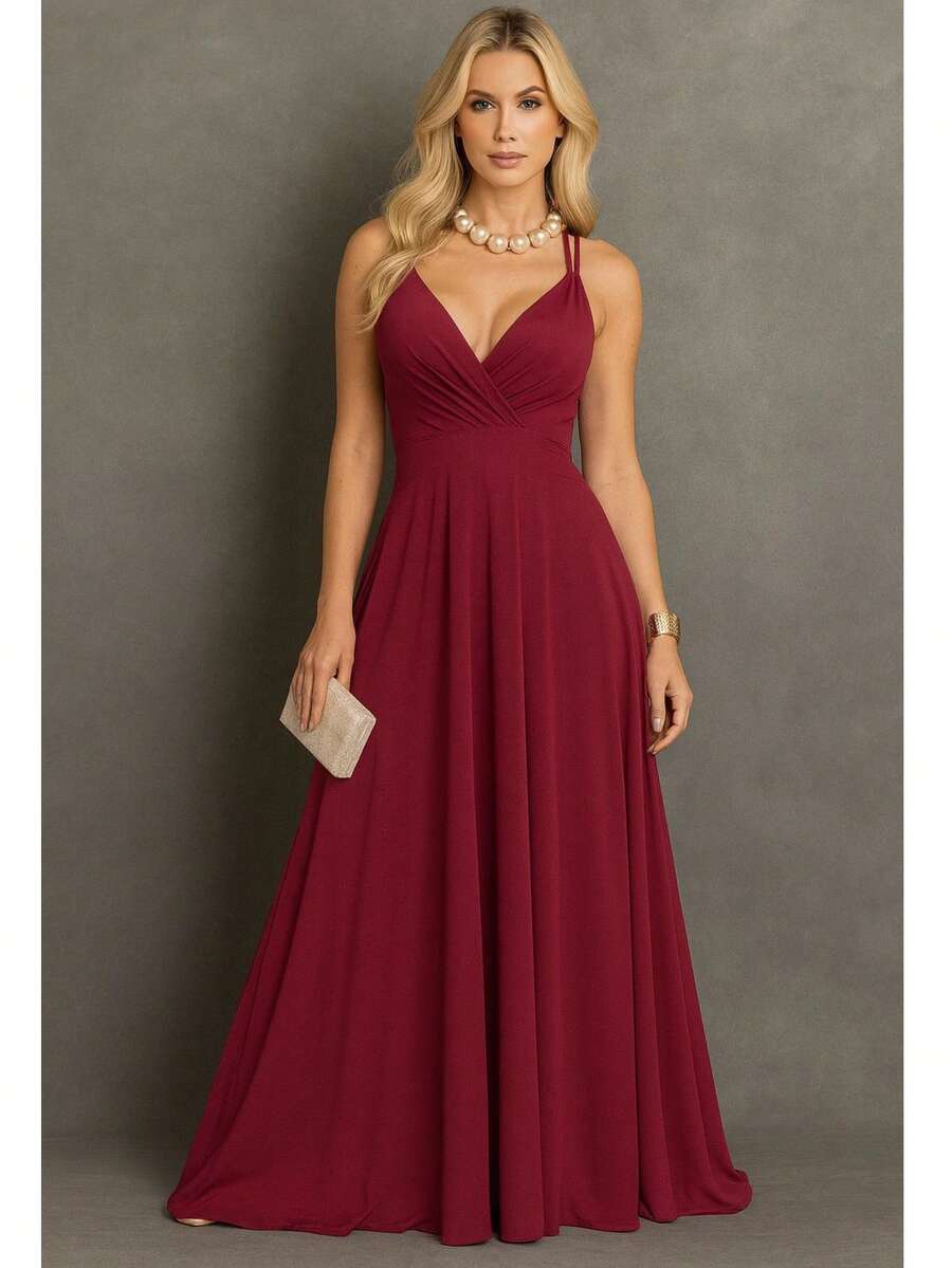 Long Bridesmaid Dress Cheap Women Graduation Event Guests Swimmer Back - Redwood - View 1