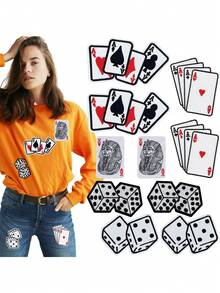 1/4pcs Poker Iron On Patches Playing Card Embroidered Applique Heart Dice Gaming Cards Craps Gambling Lady Luck Las Vegas Patches For Clothes DIY Jackets Shirts Hats Backpacks Jeans - Multicolor - View 1