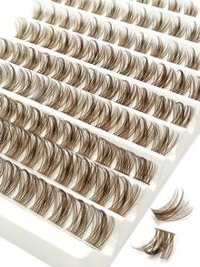 Rikuaild 120pcs D-Curl Brown Cartoon Eyelash Clusters, Lightweight Fluffy Brown Eyelash Clusters, Single Lash Natural Soft Fan-Shaped Eyelash DIY Colored Eyelashes - D - 查看 3