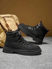 男士高帮休闲靴，新款秋/春绒面靴，黑色毛皮及踝靴，男鞋 - 黑色 - 查看 6