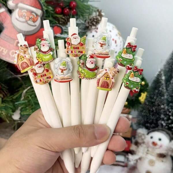 2/5/10 Stücke kreative Cartoon Weihnachts Lebkuchenmann geformte Druckknopf Kugelschreiber, Schul Design Weihnachts Retraktions-Kugelschreiber, Farbe zufällig