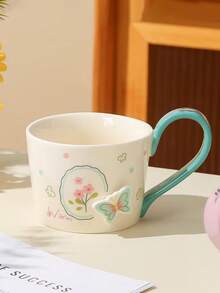 1 pieza Taza con relieve floral y mariposa, hermosa vajilla para el hogar, la oficina, la residencia estudiantil, el desayuno, el agua, regalo, cumpleaños, cafetería, amigos