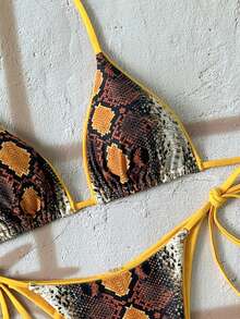 Bộ bikini hai mảnh họa tiết da báo dành cho nữ, thích hợp cho kỳ nghỉ biển và lễ hội Halloween, mùa hè 2025. - Da rắn vàng - Xem 4