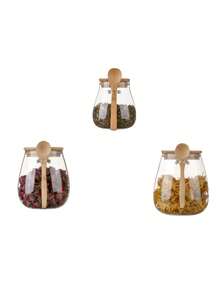 圆形玻璃罐套装（带木勺）- 350ml + 600ml + 1000ml | 高硼硅玻璃，耐热耐寒香料罐，用于香料、茶叶、坚果、糖果、零食、咖啡和食物储存 - 彩色 - 查看 10