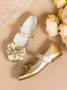 Zapatos planos de tipo Mary Jane con moño elegante para niñas, adecuados para fiestas, eventos navideños, combinados con vestidos en otoño/invierno